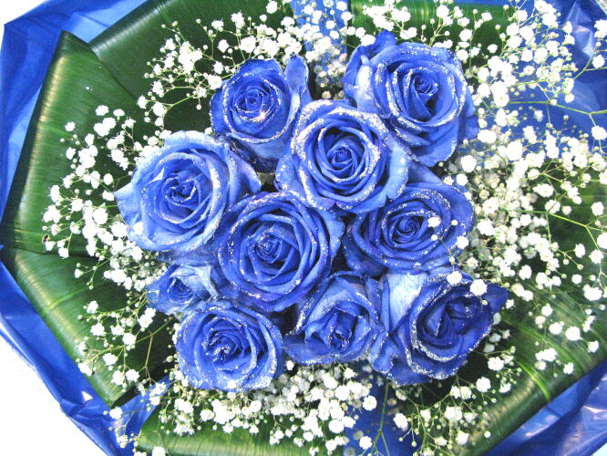 フローリストみずいしネットショップ ＞ 花束 ＞ 青バラ（シルバーラメ）10本の花束